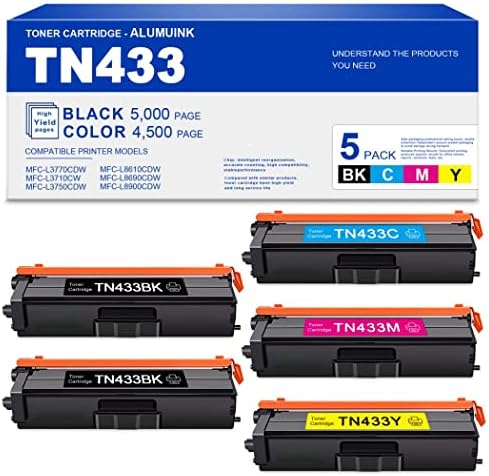 Касета с тонер TN433 TN-433, 5 опаковки, заменяеми за Brother TN433BK, TN433C, TN433M, TN433Y, за тонер за принтер