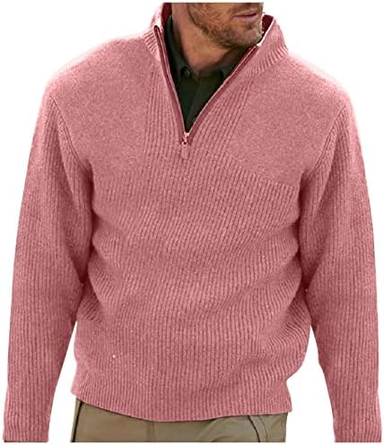 Пуловер с дълъг ръкав, Мъжки Ежедневни Удобен Пуловер с Цип на една Четвърт от Мълния, Дебел Пуловер с Елени
