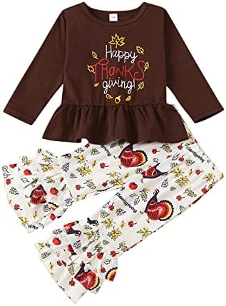 Дамски Дрехи за Бебета, Бебешки дрехи за Деня На Благодарността, Блуза с волани и букви за Момиченца с дълъг