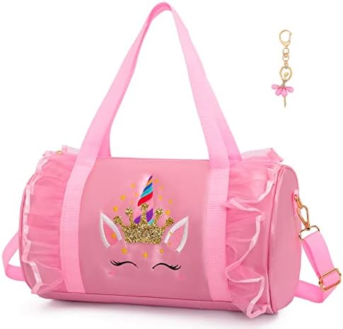 Dorlubel Скъпа Балетната чанта за танци, рокля-пакет, чанта с веригата за ключове за Момичета (Розовая4 от дълга
