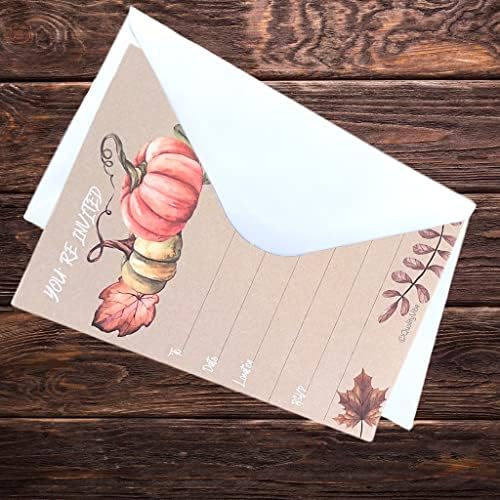 25 Покани на есен от тиква в пликове, моля попълнете В стил, в която сте поканени, Тиква ръчно рисувани на фон