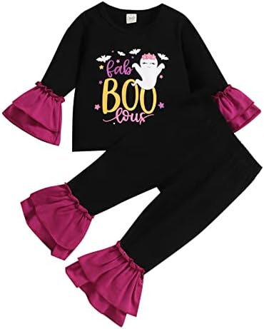 Xbgqasu/ Тениска с дълъг ръкав и набори на Хелоуин за малки момичета, Върхове с мультяшными щампи, Разкроена