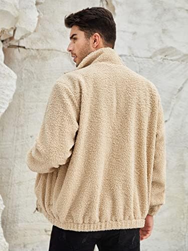 Якета Xinbalove за мъже, Плюшевое палто с цип с писмото принтом за мъже (Цвят: бежов Размер: Голям)