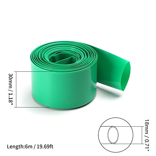 Bettomshin 1 бр. Зелена PVC Свиване на Тръба с Дължина 19,68 Фута 1,18 Инча Плосък за батерии 1x18650