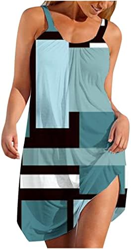 Женствена рокля за Лятото 2023, Плажни Рокли с принтом, Без ръкав, С кръгло деколте, Секси Сарафан, Ежедневното