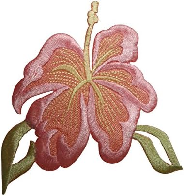 ID 6315 Нашивка с Розово Цвете Хибискус, Хавайски Градина, на Бродирани Желязо Апликация