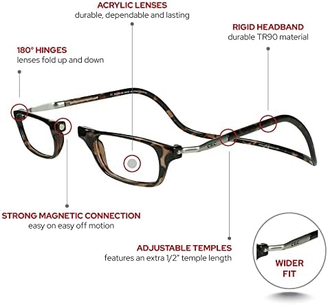 Магнитни очила за четене Clic (с дълги дужками), компютърни ридеры, сменяеми лещи, оригинални дълги (костенурка,