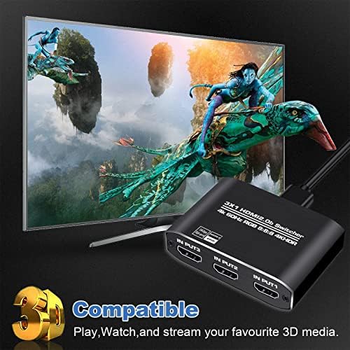 Преминете NEWCARE HDMI 2.0 b 3 в 1 Изход 【с високоскоростен HDMI кабел с дължина 3,9 фута】, включете HDMI 3x1