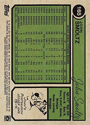 Архив На Topps 2020 165 Джон Смолц, Ню Йорк-Бейзбол Атланта Брейвз