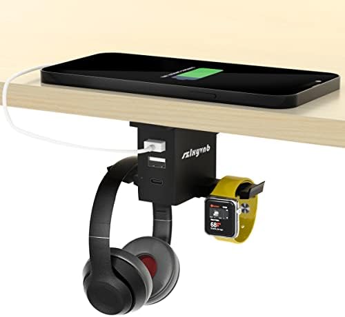 Титуляр слушалки с USB-порт Под Настолна Поставка за слушалки, Аксесоари за игра на масата, Двойна Кука за Окачване