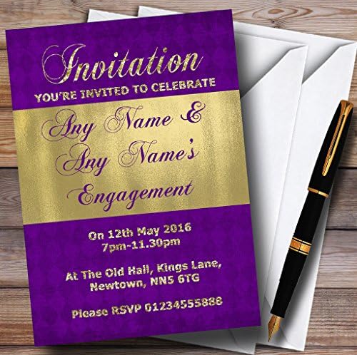 Персонални Покани на парти по повод Ангажименти на purple и Блестящ стил със Злато