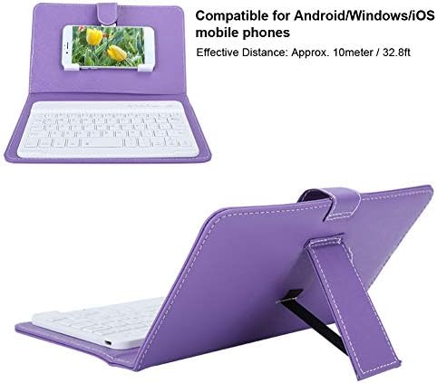 Клавиатура V BESTLIFE, 7-Инчов Универсална Безжична клавиатура с Bluetooth 3.0 с калъф от изкуствена кожа за телефони с екран 4,5‑6,8 инча за Android и за Windows (Лилаво)
