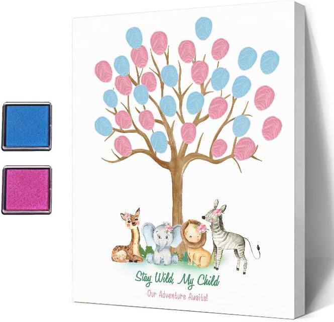 Ggjgrpx Животни Джунгла Дърво на Пръстови Отпечатъци В душата на Детето е Забавна Игра в книгата за партита