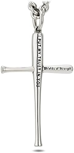 Мъжки Гердан с Кръст от бейзболна бита Shields of Strength от Неръждаема стомана-Псалм 56:3