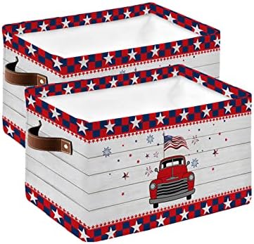 Кошница за съхранение на Патриотичен Кола на Ден на Независимостта, Дървена Кутия за съхранение от Дъски с Дръжки,