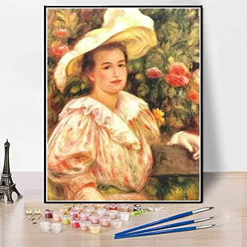 Комплект за рисуване акрил с номера Направи си сам за начинаещи възрастни - Картината Дамата в бяла шапка от