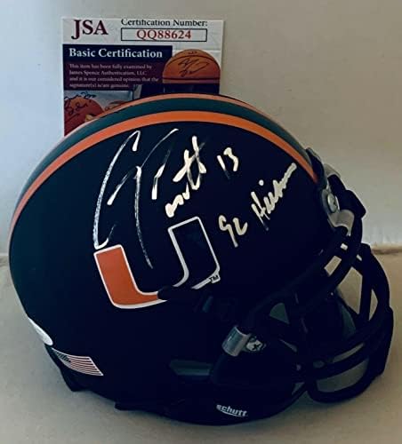 Матиран черен мини-каска с автограф на Джино Торретты Miami Hurricanes W Heisman Ins JSA - мини-каски за колеж