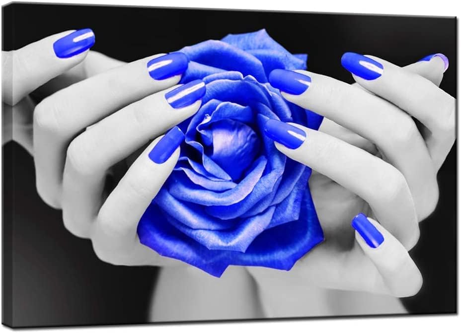 Синята Роза Модерен Платно Монтиране на Изкуството на Красотата на Женския Маникюр Живопис за Нокти Плакат Картина