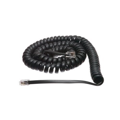 Плосък черен Спирален кабел на телефонната слушалка - Стандартна дължина 12 метра - Плосък с екскурзовод на