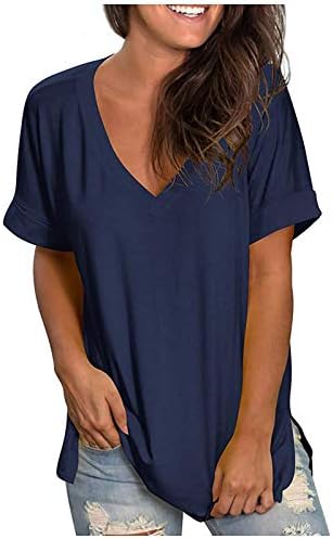 Дамски Летни блузи, Удобни Ежедневни тениски свободно намаляване с V-образно деколте и къс ръкав, Блузи, Дамски