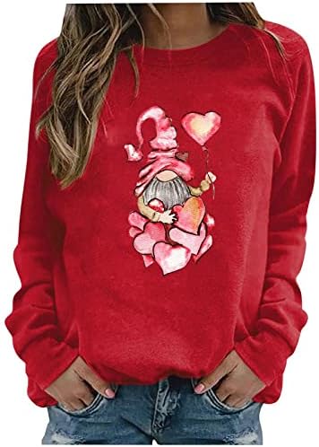 Ризи С Деня на Свети Валентин, Върхове с кръгло деколте, Блузи с дълъг ръкав, Тениска с изображение на Сърце