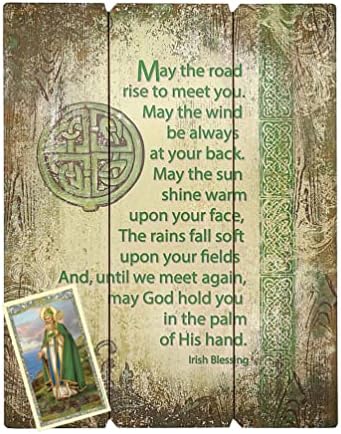 Ирландски Домашно Благословия 15 x 12 Дървени Стенни знак на палета, с Красив Зелен вида символ и традиционна