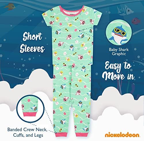 Комплект Памучна пижама на Baby Shark за момичета Paw Патрул, Сини съвети и ти си, от 4 теми, плътно прилепнали