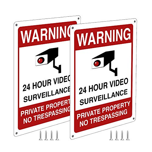 2 Комплекта алуминиеви знаци за видеонаблюдение, 8 X 11 инча Предупреждение за 24-часово видео наблюдение и