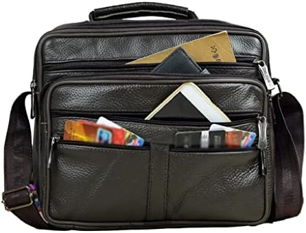 ZYJBM Мъжки чанти-Месинджър от естествена кожа, Кафе цвят със Среден Размер, Мъжки чанти-тоут, портфейл (Цвят: