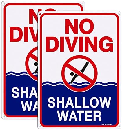 Знак на T & R No Diving в плитки води - 2 опаковки - 14 x 10 .040 От здрав алуминий, без ръжда, отразяваща, водоустойчив, устойчив на атмосферни влияния и замира, 4 предварително пр