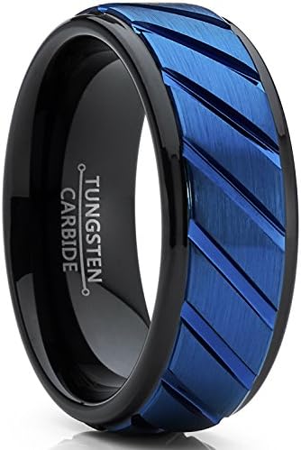 Компанията Metal Masters Co. Черно-Синьо Годежен пръстен от волфрам карбид, Годежен Пръстен с Рифленым Релефни