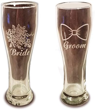 Чаши за булката и младоженеца с лазерно гравирани - чаши Бира Pilsner с тегло 15 грама - Комплект за сватбени