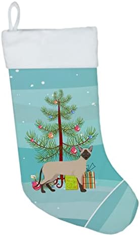 Съкровищата на Каролина CK4711CS Сиамски Модерен Котка №2 весела Коледа Коледни Чорапи, Чорапи За Висящи пред