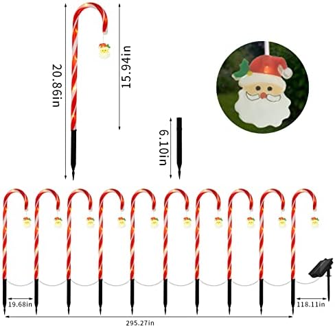 10 X Коледни Маркерных лампи за пътеки от Леденцового Тръстика с Дядо Коледа, Улични Коледни Светлини за пешеходна