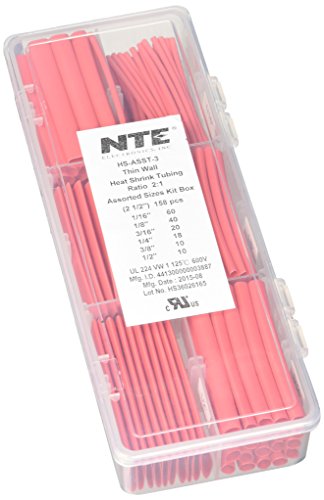 Комплект тънкостенни термоусадочных тръби NTE Electronics HS-ASST-3, Червени, с Различни диаметри, дължина 2-1/2