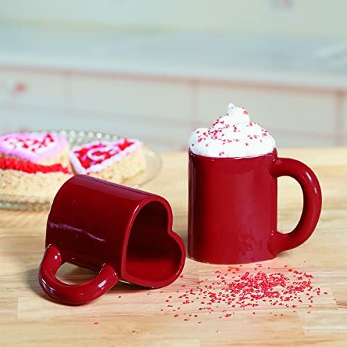 Комплект Весел експрес от 2 Керамични чаши във формата на червено сърце, всяка с капацитет 8 унции - Ден на майката | Аксесоари за Деня на Св. Валентин | Начало декор | С