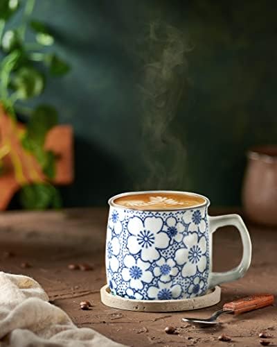 Caalio Мини-Керамична Чаша за чай, Кафе, Чаша за офиса и дома, Японски Стил, Могат да се Мият в миялна машина и микровълнова печка, за чай, сок, кафе 8,8 грама - Син Цвят
