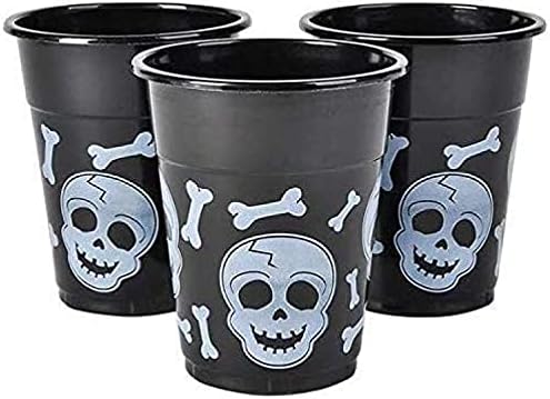 Пластмасови Чаши Neliblu на Хелоуин | 50 16 Унции, Зловещо Черно-бял Дизайн на формата на Черепа и Костите,