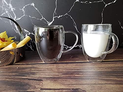 Комплект от 2 големи чаши кафе на Gmark (12 унции, 350 мл), Стъклена чаша с двойни стени, Изолирани от чаши