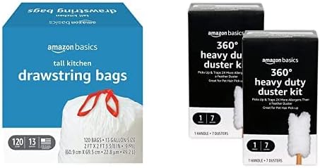 Кухненски торби за боклук Basics обем 13 литра на съвсем малък, 12 карата, 360 кг, комплект за избърсване на прах, 7 вытирающих парцали + 1 дръжка (опаковка от 2 броя)