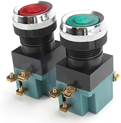 BUDAY 25 мм 1NO1NC Незабавен Пластмасов бутон превключвател DPST 6 винта 5A 380 v Мощност на Червен, Зелен (Цвят: