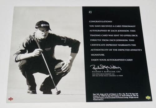 Цветна снимка на Зак Джонсън с автограф от 2004 г. на горната палуба Sp Signature 8x10 / Картичка - Снимки голф