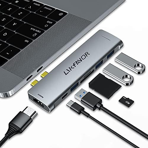 Хъб USB C, Адаптер-ключ LIKFAVOR USB C за MacBook Pro /Air, Многопортовый адаптер Type-C 7 в 2 с пускането на